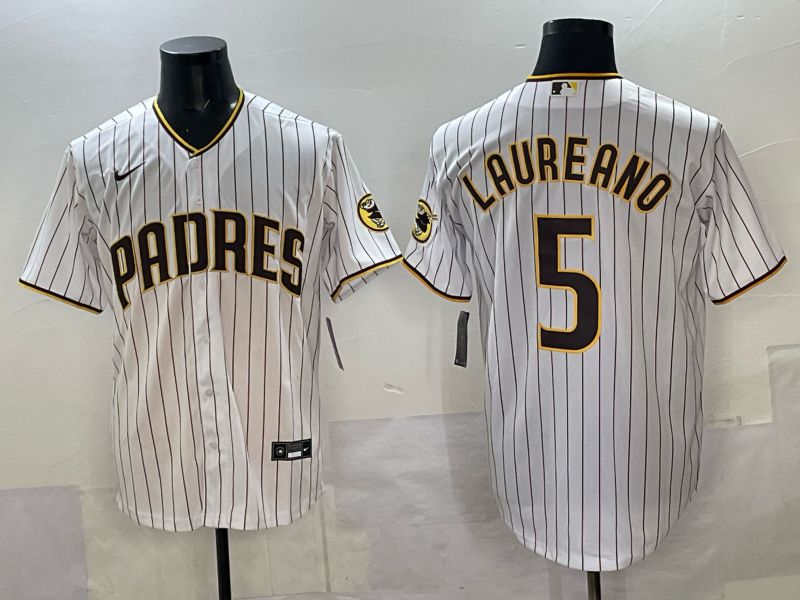 Men San Diego Padres #5 Laureano White Stripe Nike 2025 MLB Jersey 03
